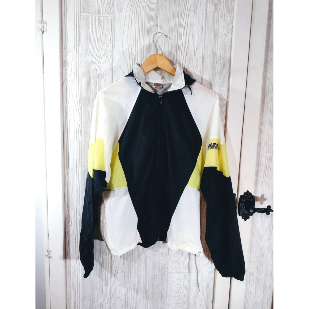 Vintage Nike Jacket Mens M Yellow Black Swoosh Windbreaker Track 90s Streetwear